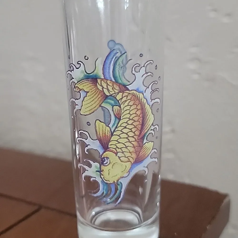 Ed Hardy MERMAIDS & KOI FISH Tall Shooter Glasses, Christian Audigier, Set of 3